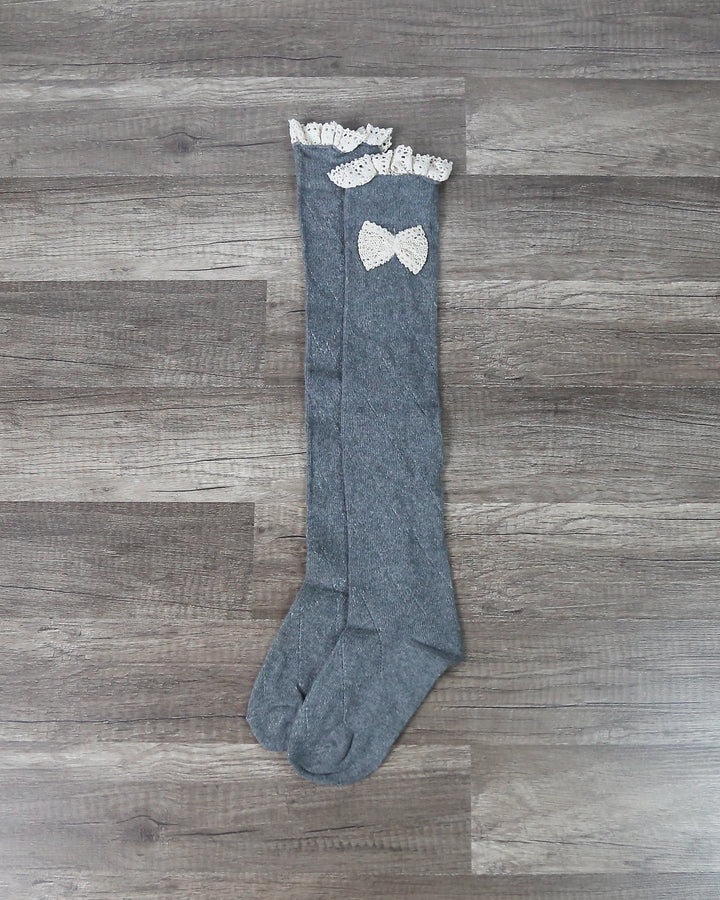 Knee High Socks With Lace Trim and Bow in More Colors