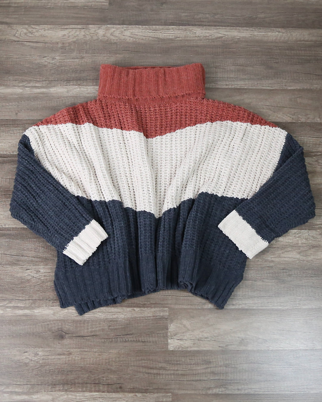 Color Block Rib Textured Turtle Neck Sweater In Ginger Rose Multi