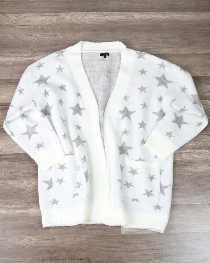 Dreamers - Star Pattern Print Open Front Knit Cardigan in White