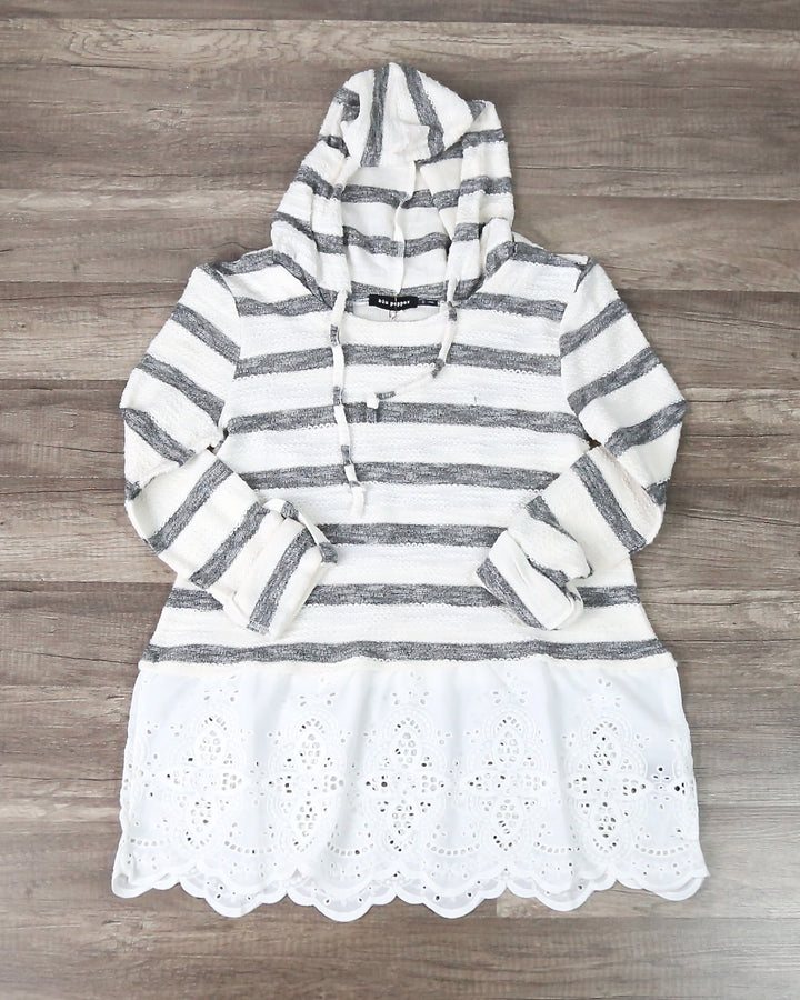 Striped Vintage Lace Hem Women's Hoodie Sweater Top