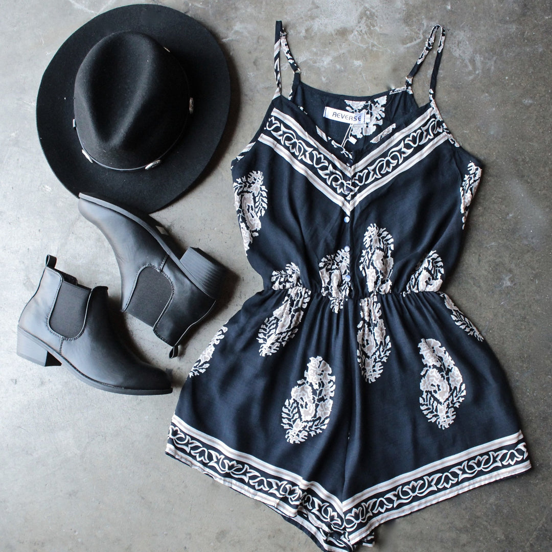 reverse - free fall boho print navy + cream romper - shophearts - 1