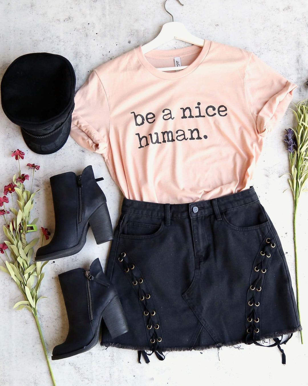 Distracted - Be a Nice Human Unisex T-Shirt in Peach