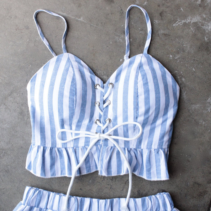 reverse - striped denim blue & white two piece set - shophearts - 3