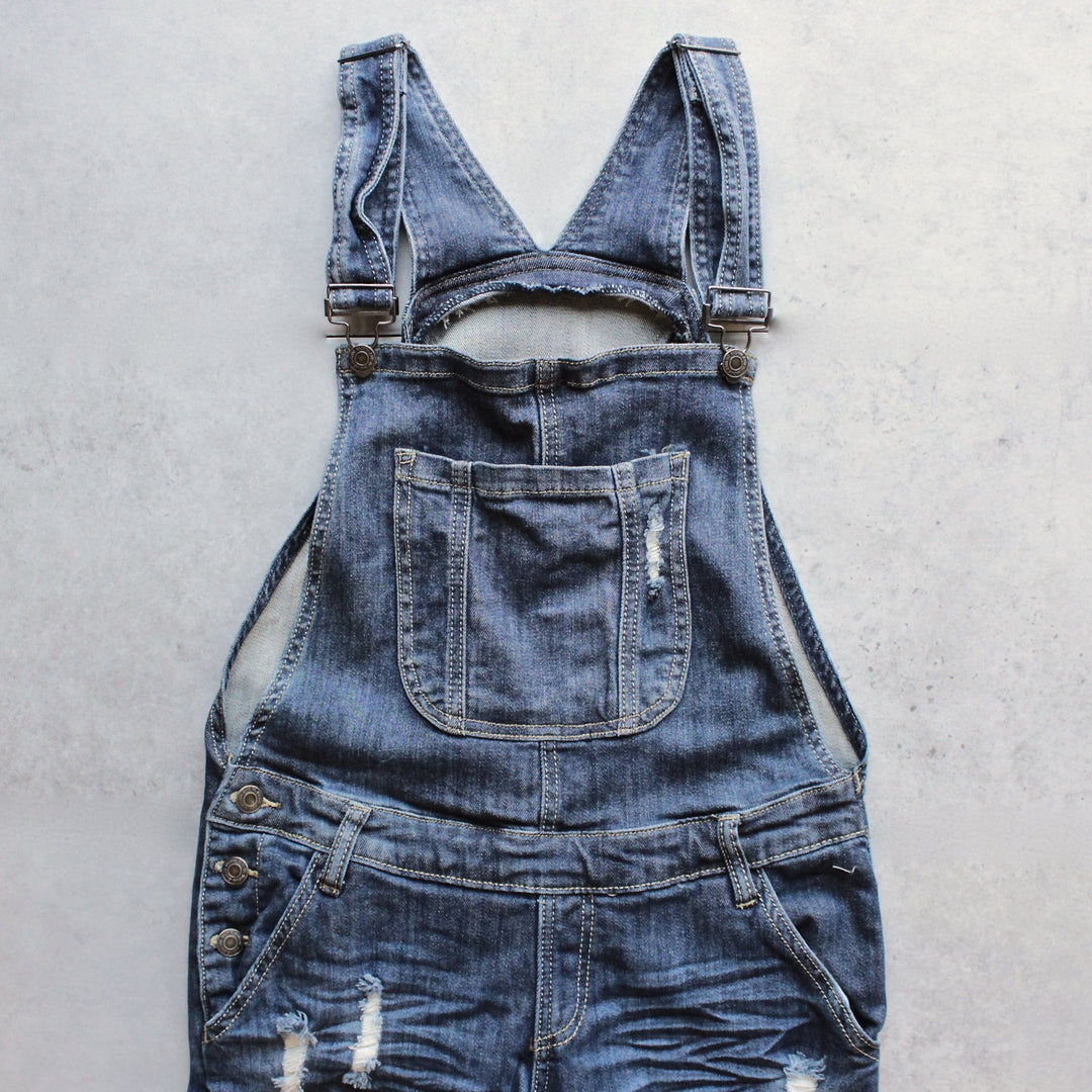 ripped denim medium wash overalls - shophearts - 1