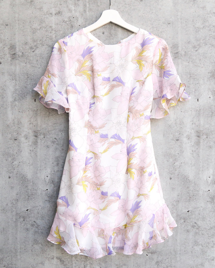 Open Back Floral Printed Chiffon Mini Dress in White