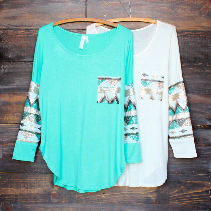 chevron sequin aztec sleeve tunic (more colors) - shophearts - 2