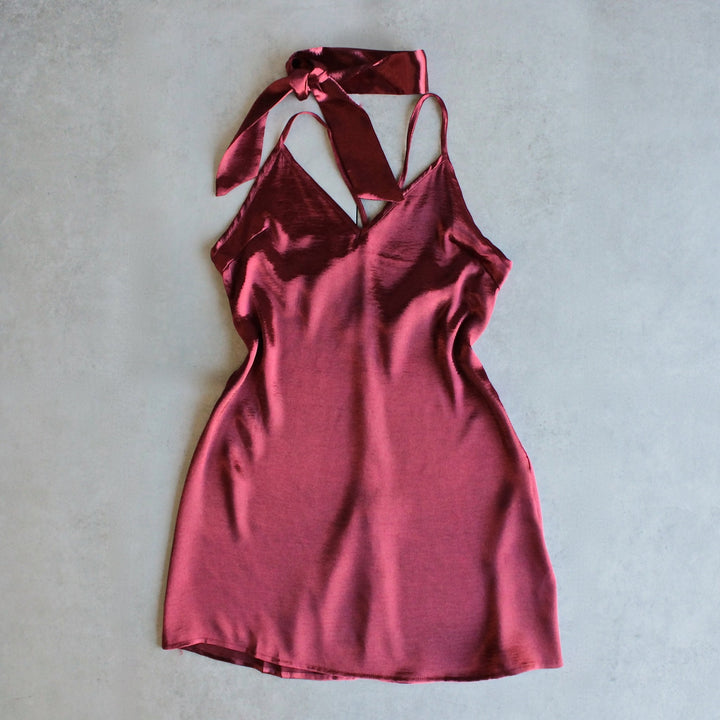 reverse - choker slip dress - maroon - shophearts - 1