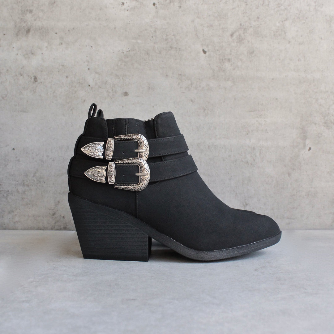 nubuck wedge bootie - black - shophearts - 1