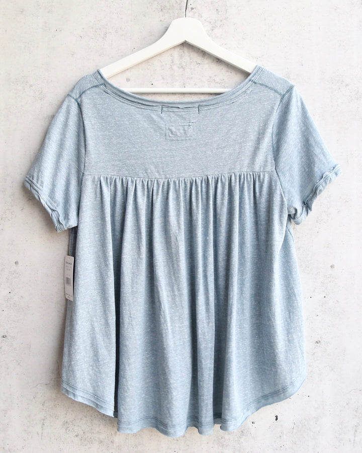 Free People All You Need Ruched V-Neck Tee - Ocean Blue Shade Green