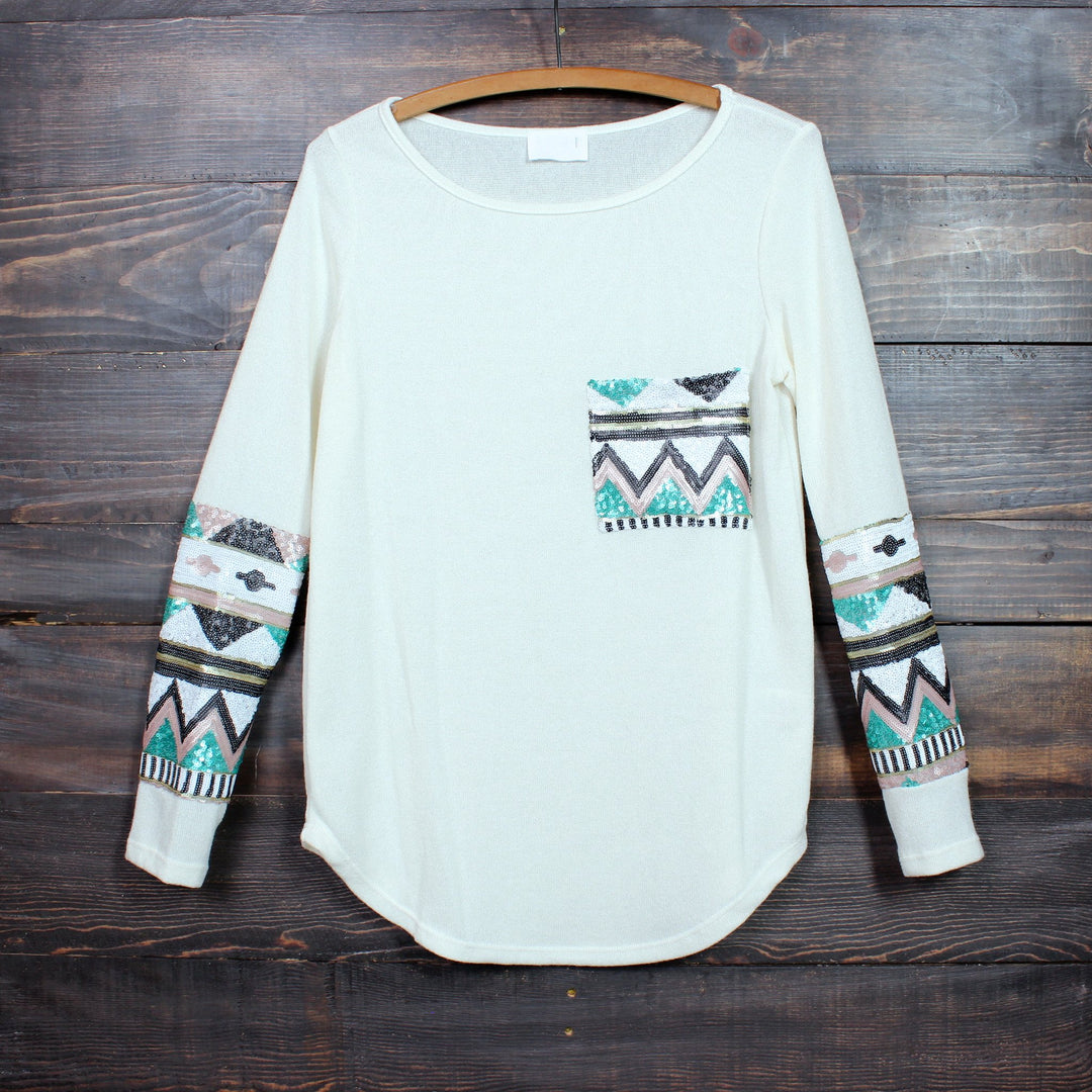 chevron sequin aztec sleeve tunic (more colors) - shophearts - 5