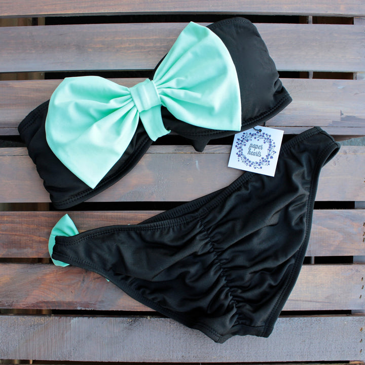 black & mint bow bikini set - shophearts - 2