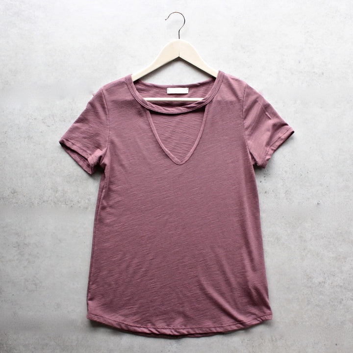 BSIC - slub choker v neck tee - maroon - shophearts - 1