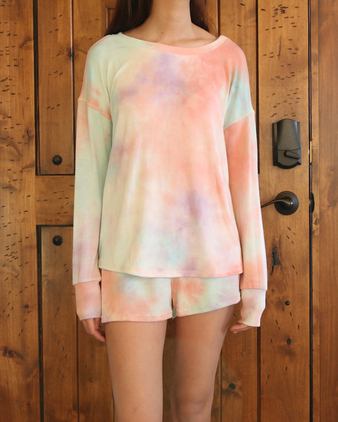 Tie Dye Print Sleep Lounge Wear Set - Coral & Mint