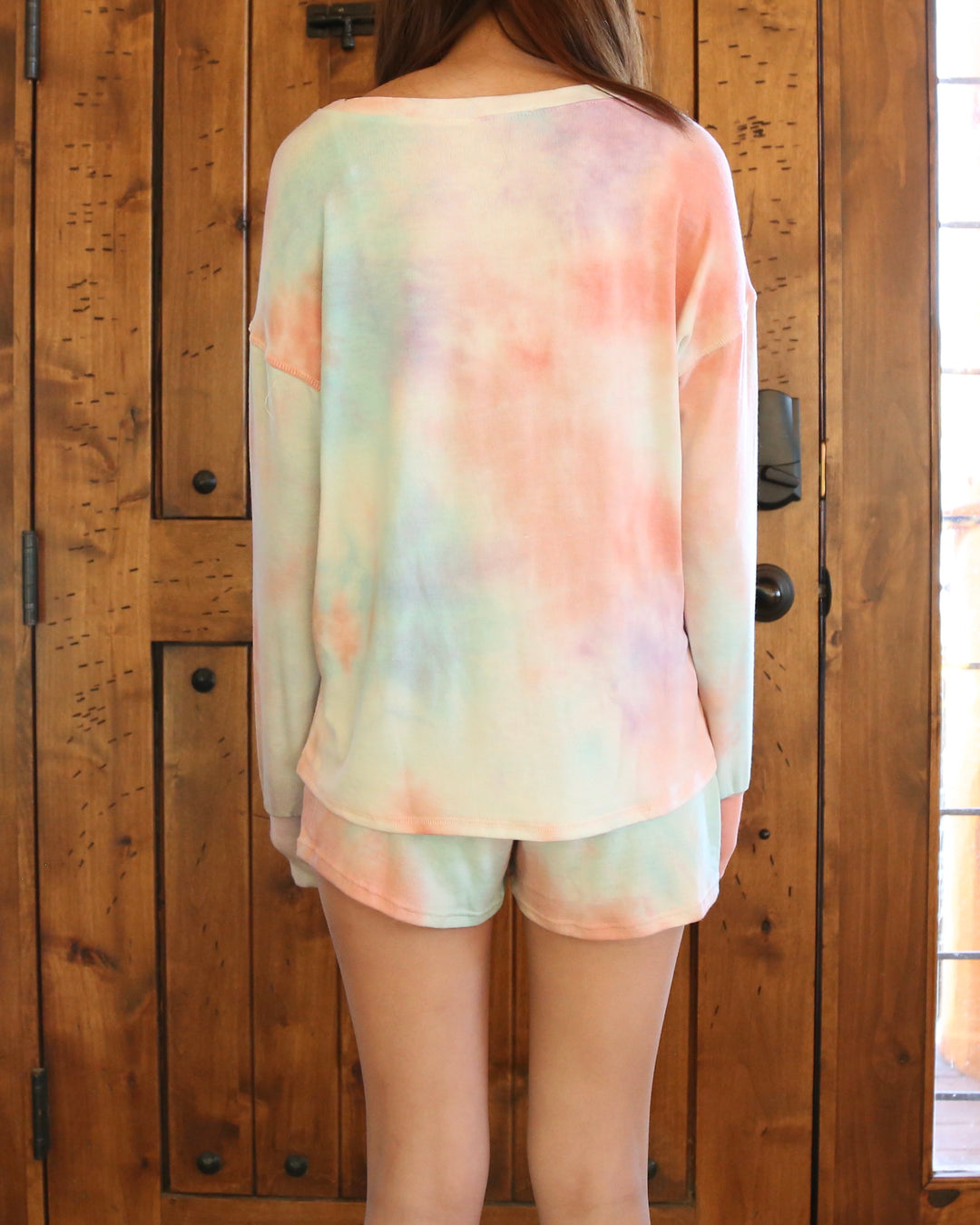 Tie Dye Print Sleep Lounge Wear Set - Coral & Mint