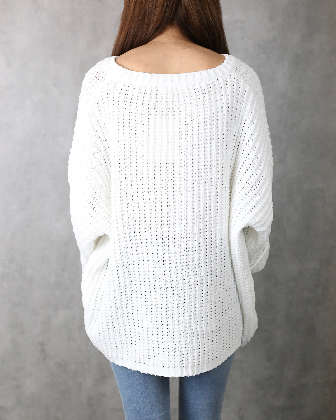 Odette Oversized Cuffed Chenille Knit Sweater in White