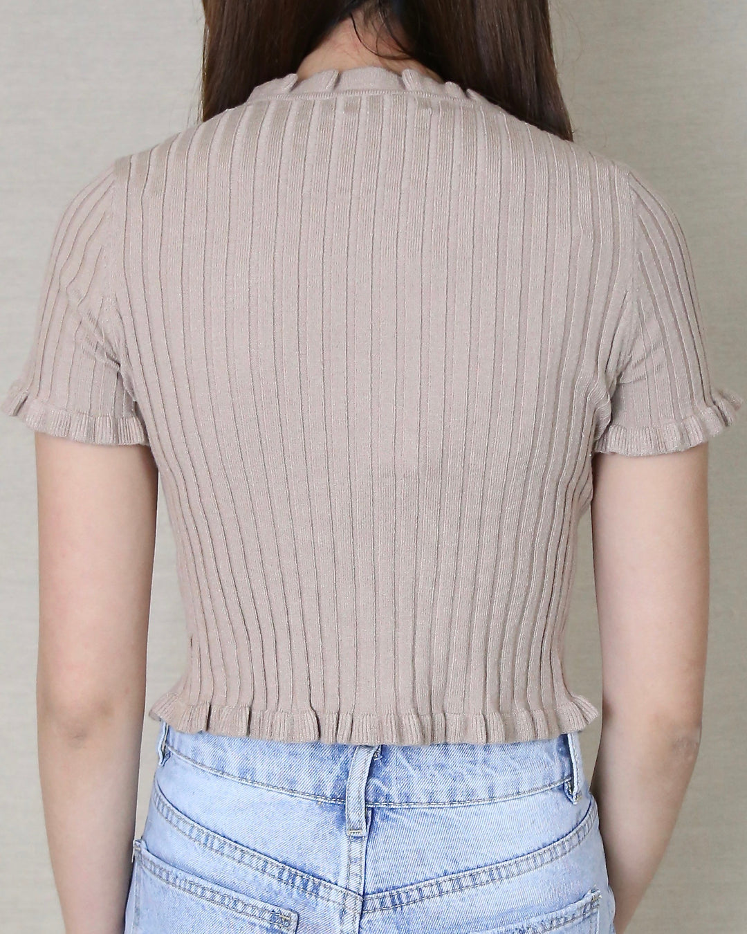 Layla Lettuce Hem Knit Crop Top in Taupe