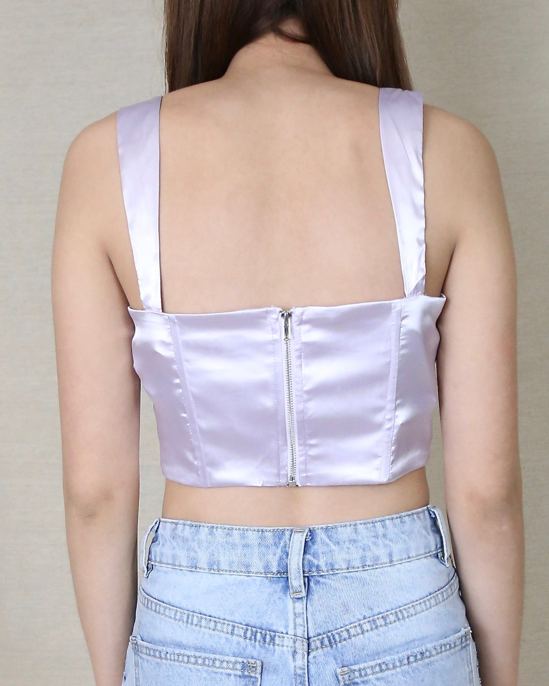 Sadie Satin Corset Tie Top in Lavender