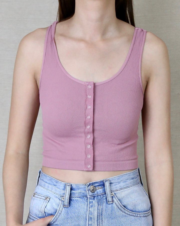 Serene Snap Button Ribbed Knit Crop Top in More Colors