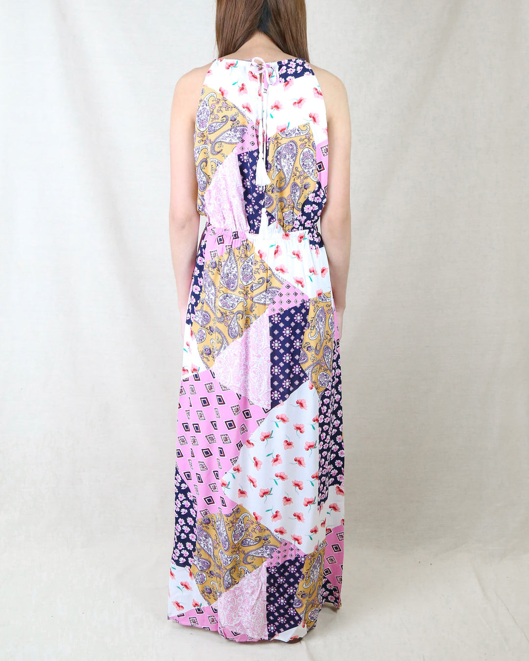 Get Like Floral Patchwork Maxi Dress in Navy/Pink