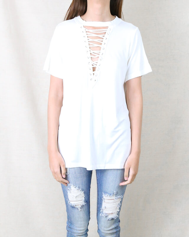 Lace Up Front T-Shirt in More Colors