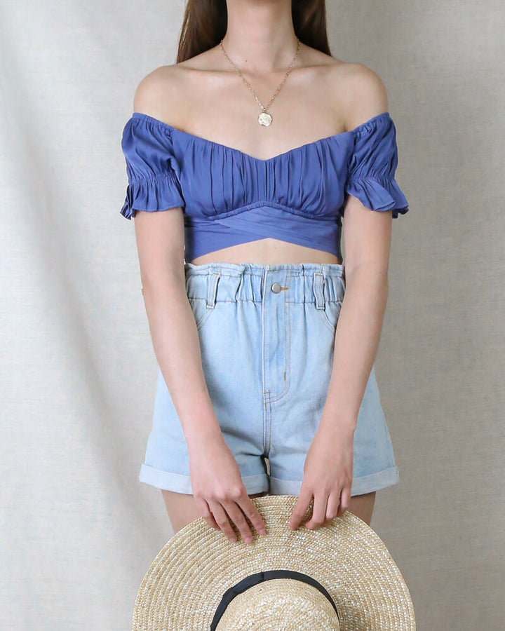 Mia Satin Tie Back Ruched Crop Top in More colors