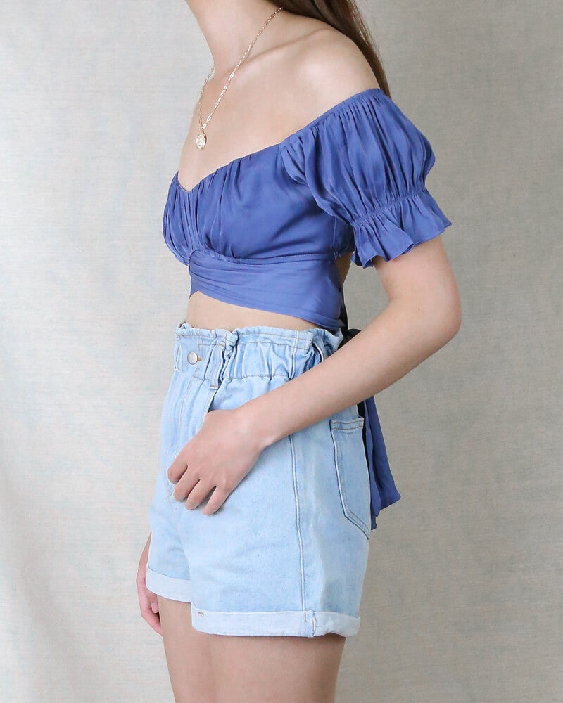 Mia Satin Tie Back Ruched Crop Top in More colors