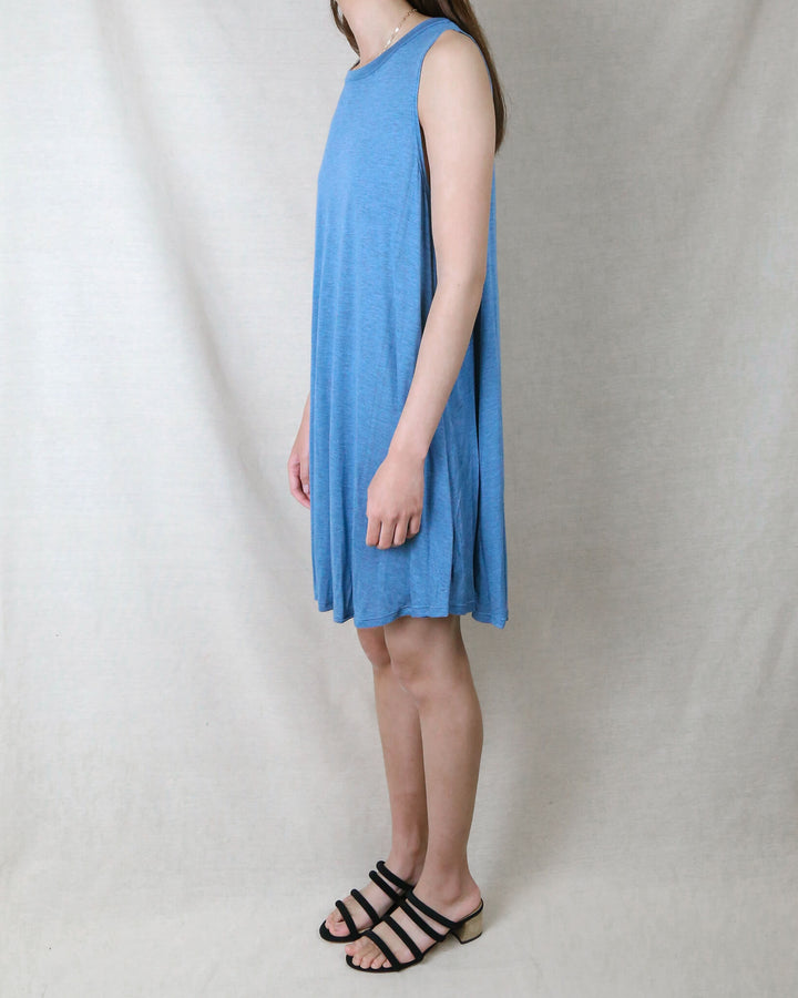 Basic Sleeveless Burnout Swingy Tank Dress in Heather Blue