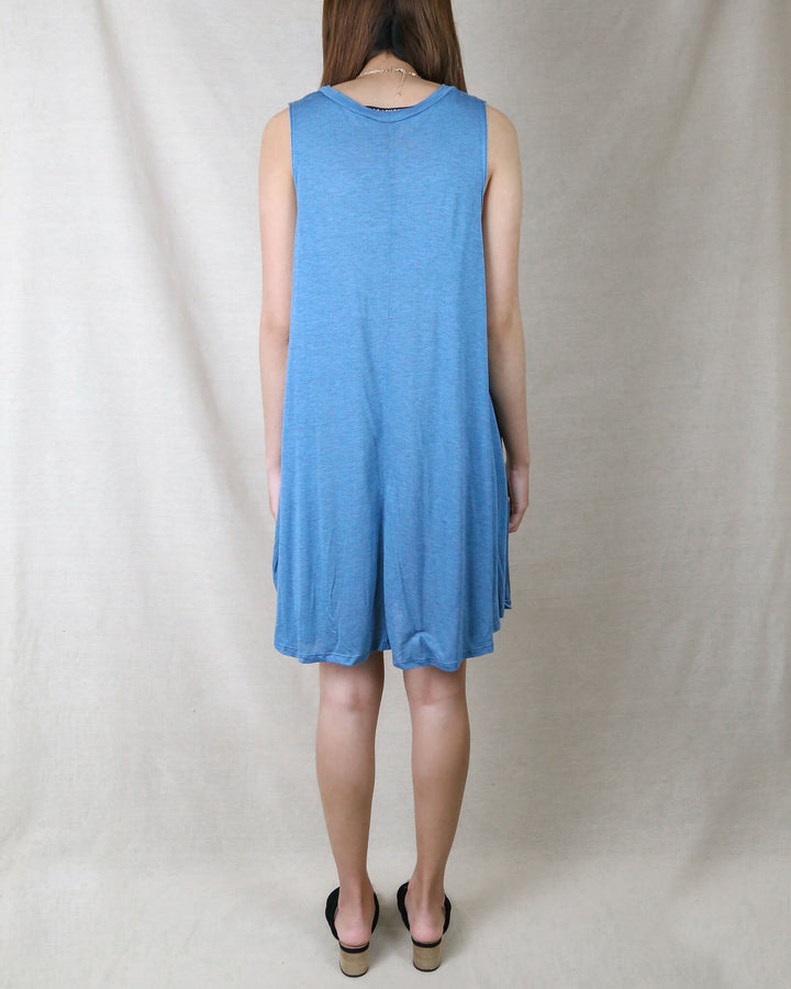 Basic Sleeveless Burnout Swingy Tank Dress in Heather Blue