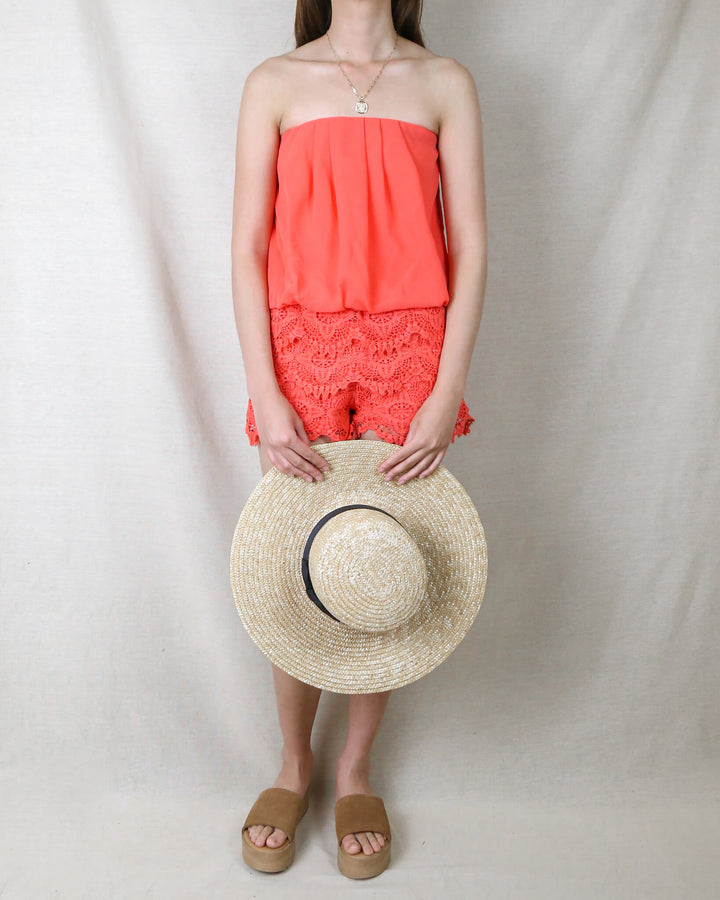 streapless - chiffon - romper - coral 