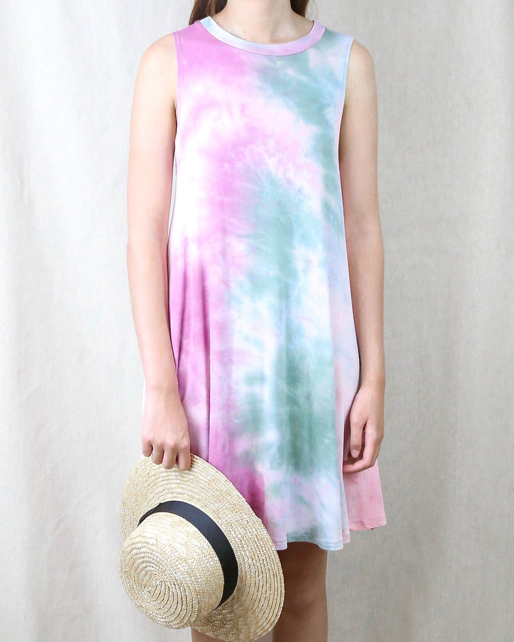 To Dye For Shirt Tank Dress in Olive and Pink Tie Dye