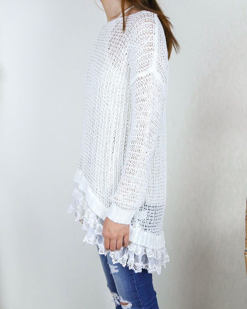 All Eyes On Me Lace Trim Sweater Tunic In More Colors