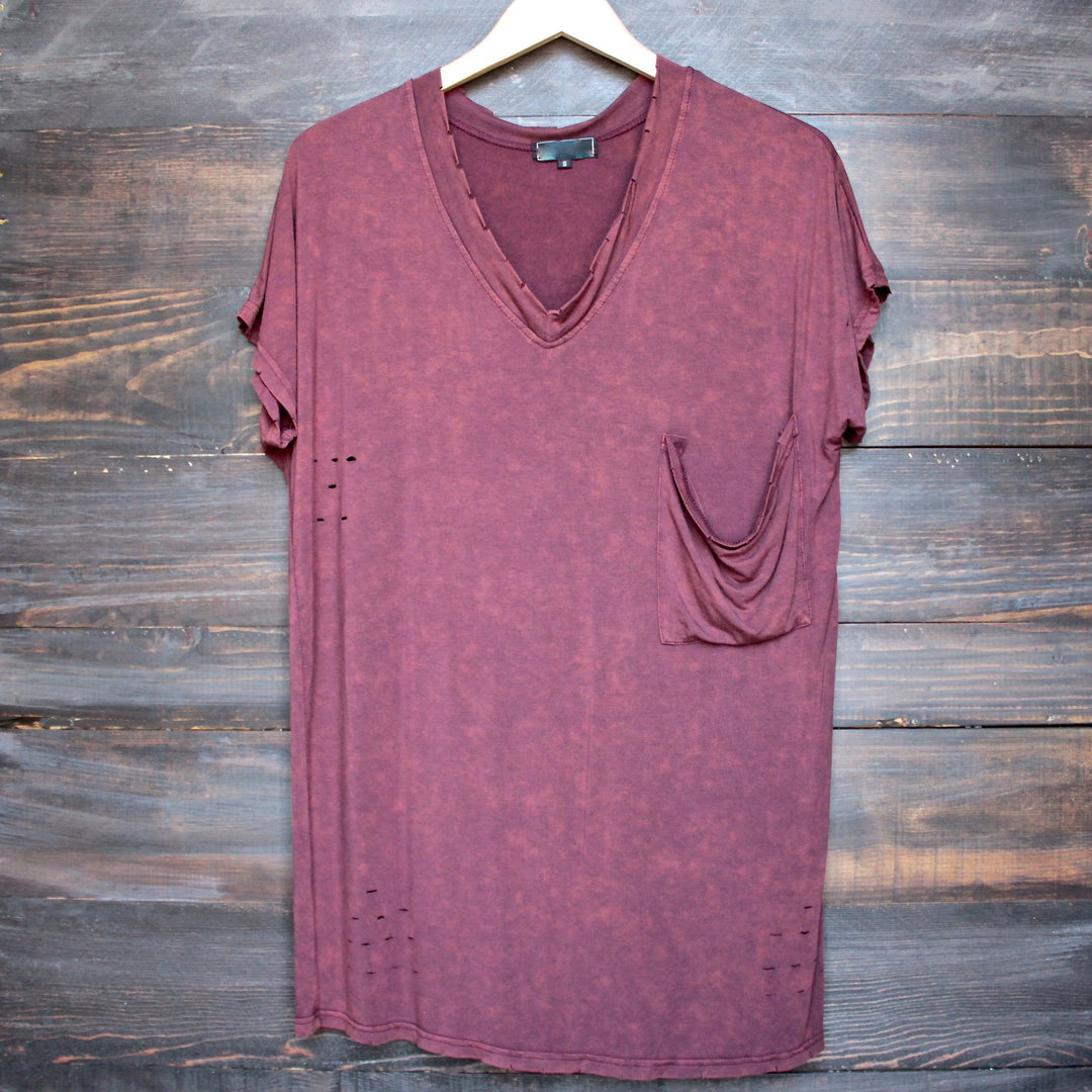 oversize distressed tee - vintage burgundy acid wash - shophearts - 1