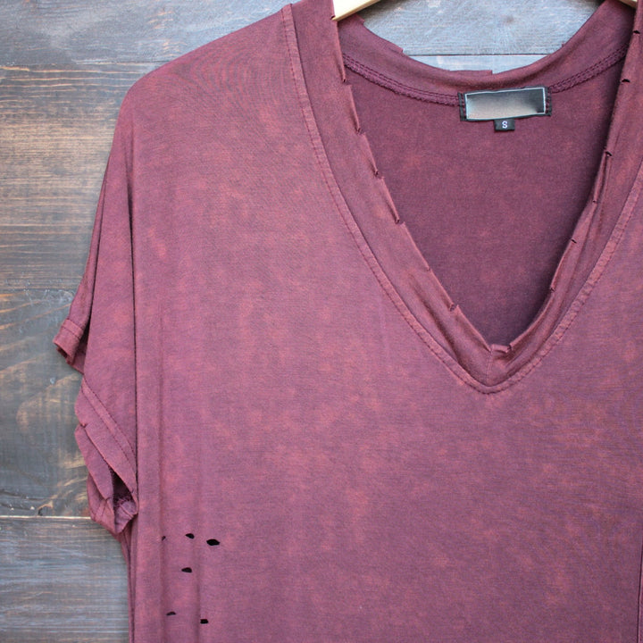 oversize distressed tee - vintage burgundy acid wash - shophearts - 3