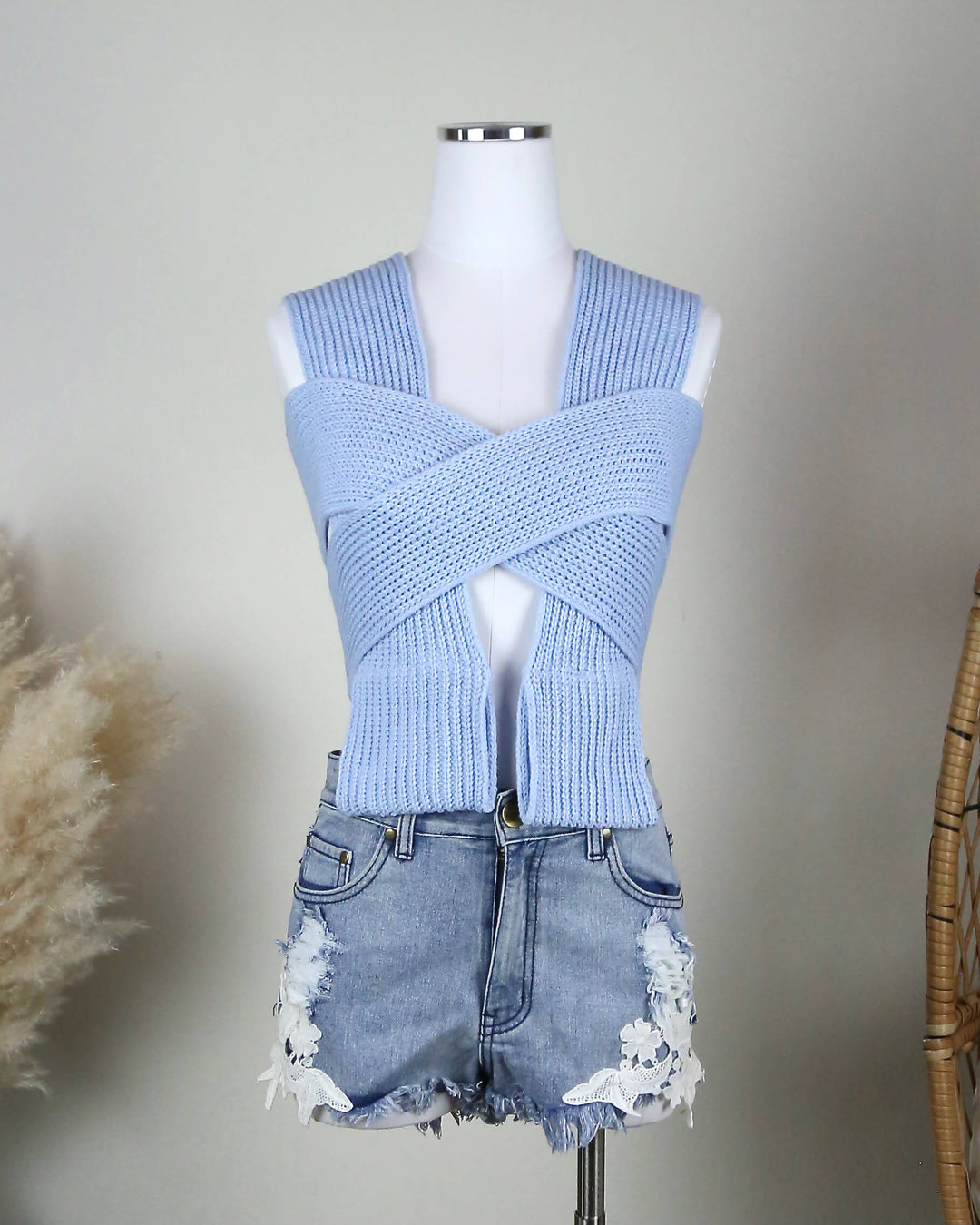 Multi-Way Crochet Tie Top in Blue