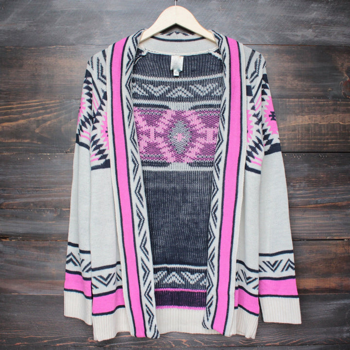 mod lightweight tribal cardigan in aztec pink - shophearts - 2