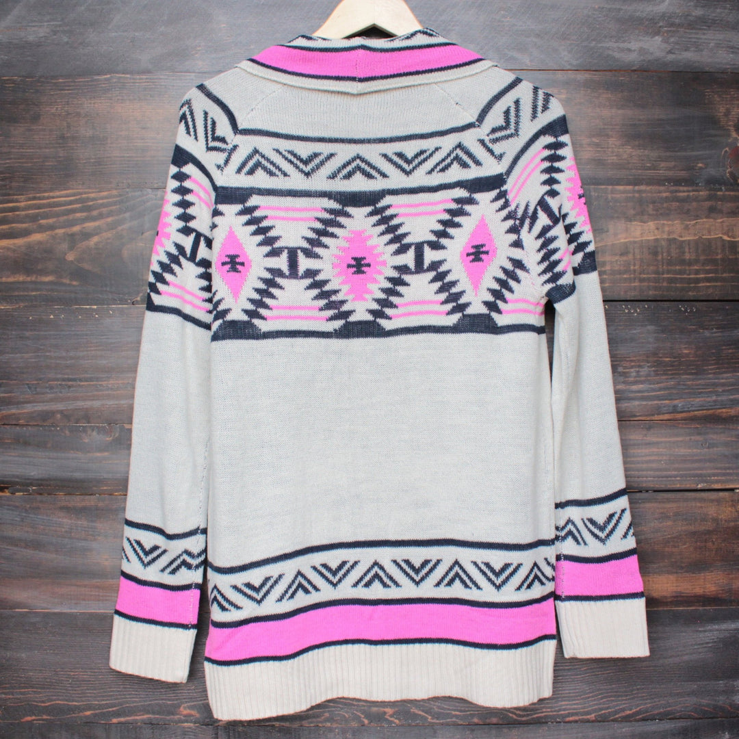 mod lightweight tribal cardigan in aztec pink - shophearts - 4