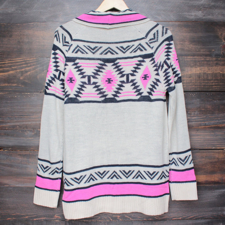 mod lightweight tribal cardigan in aztec pink - shophearts - 4