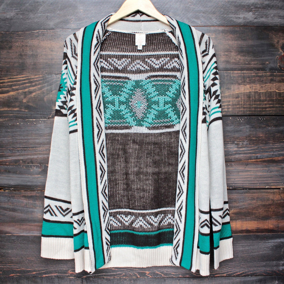 mod lightweight tribal cardigan aztec in jade - shophearts - 1