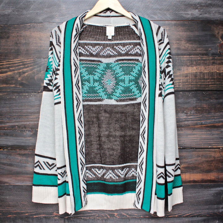 mod lightweight tribal cardigan aztec in jade - shophearts - 1