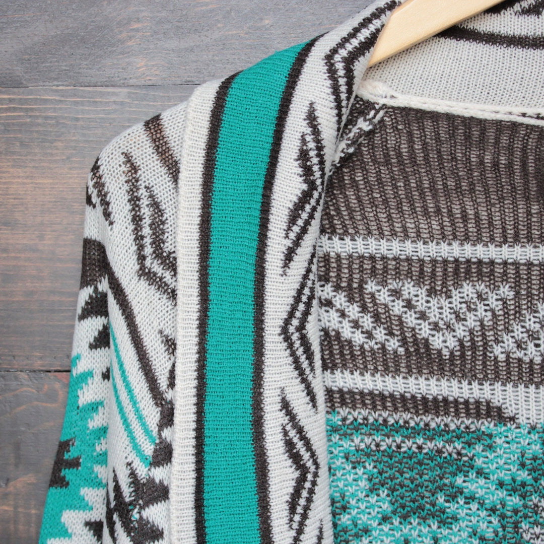 mod lightweight tribal cardigan aztec in jade - shophearts - 3