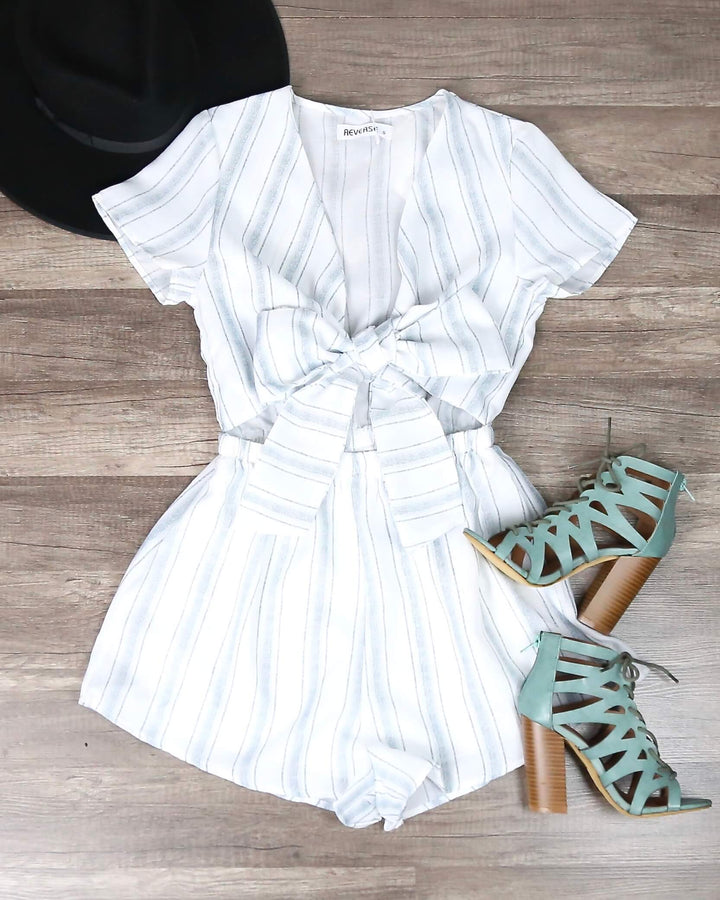 Reverse - Wait For Her Romper in White/Blue Romper