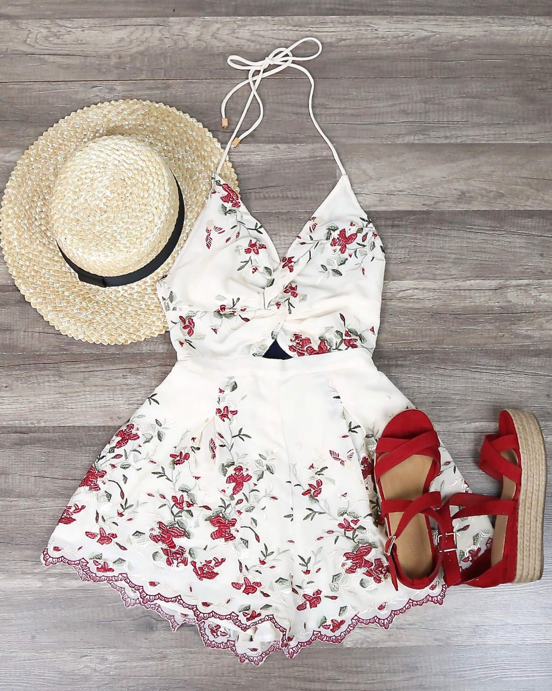 Final Sale - Cherry Picking - Floral Embroidered Romper - More Colors