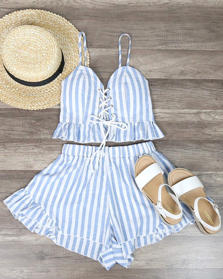 Final Sale - Reverse - Striped Denim Blue & White Two Piece Set