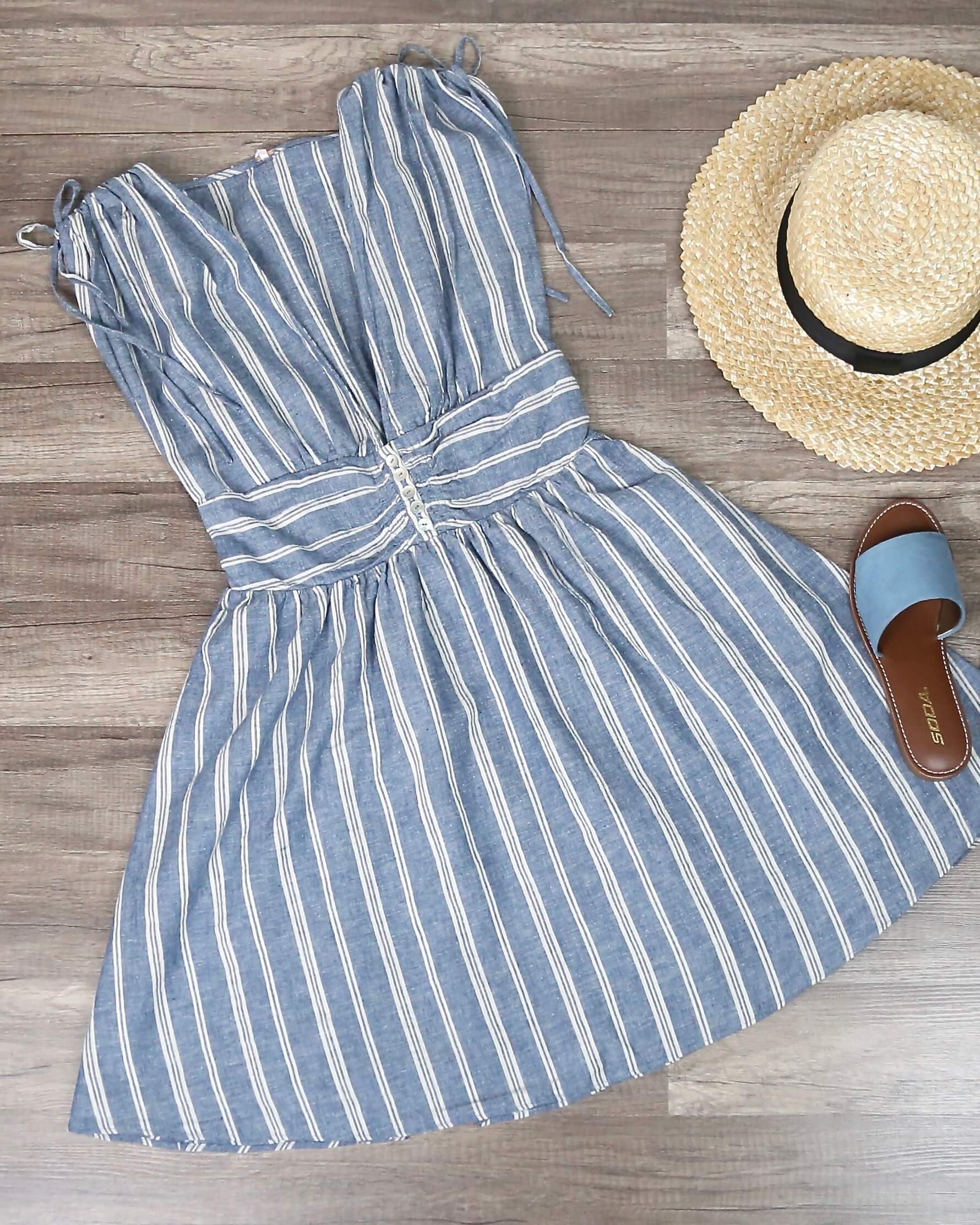 Free People - Roll The Dice Striped Mini Dress in Blue – Shop Hearts