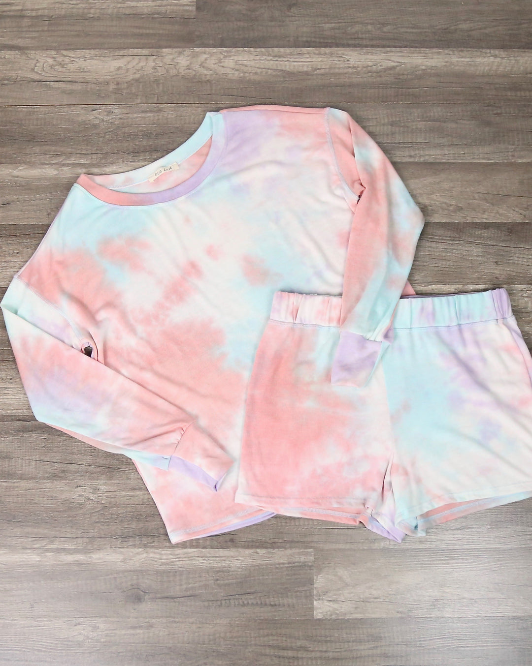 Tie Dye Print Sleep Lounge Wear Set - Coral & Mint