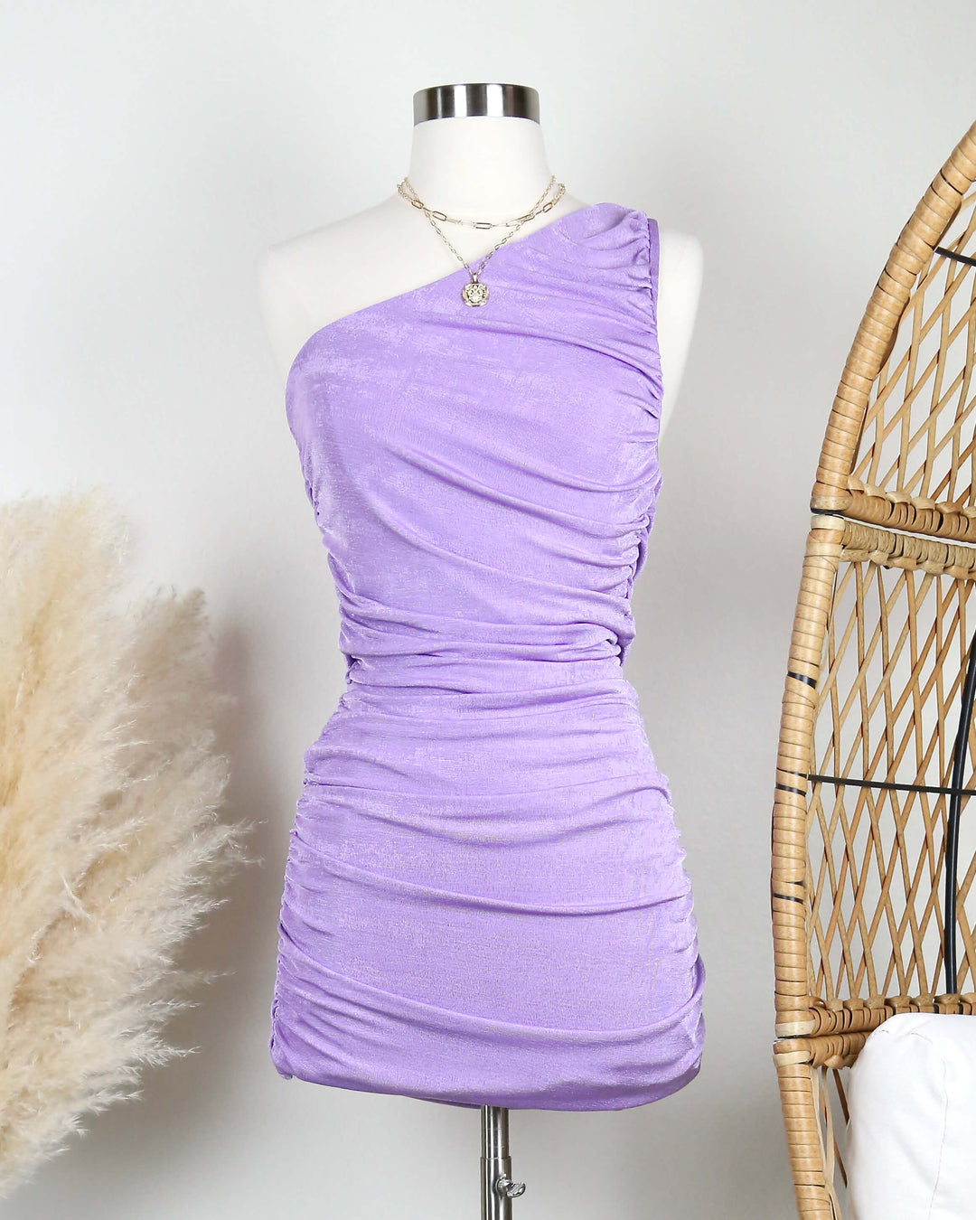 The Goddess Ruched One Shoulder Mini Dress in More Colors