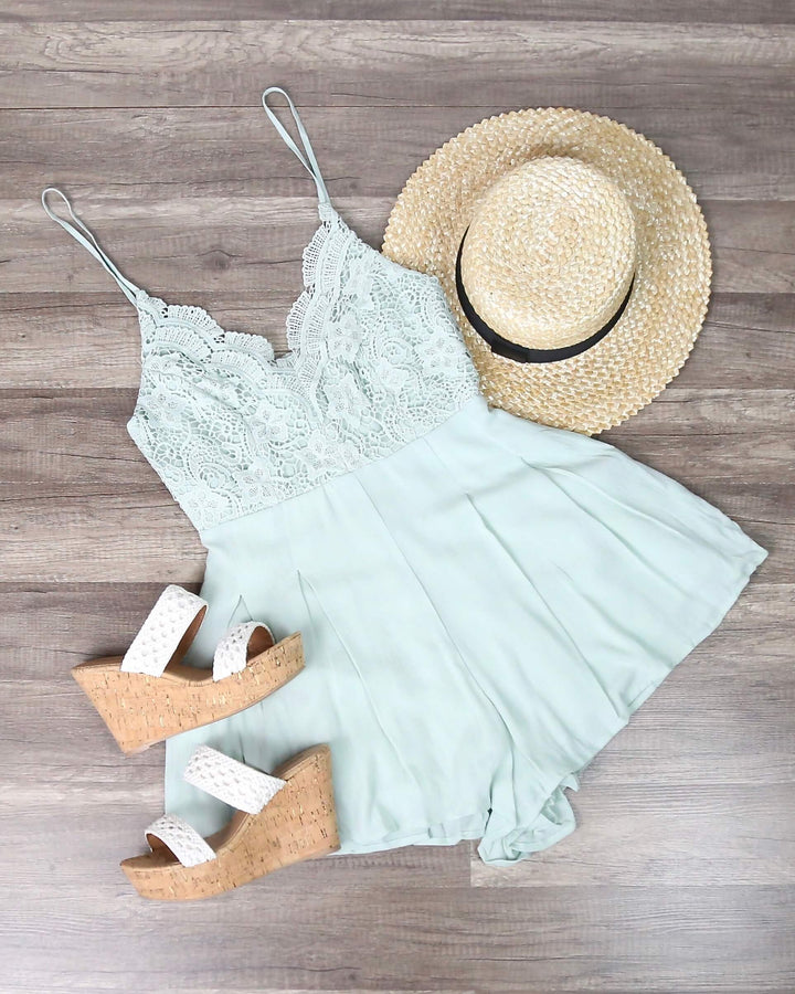 Lace Bodice Pleated Romper - More Colors