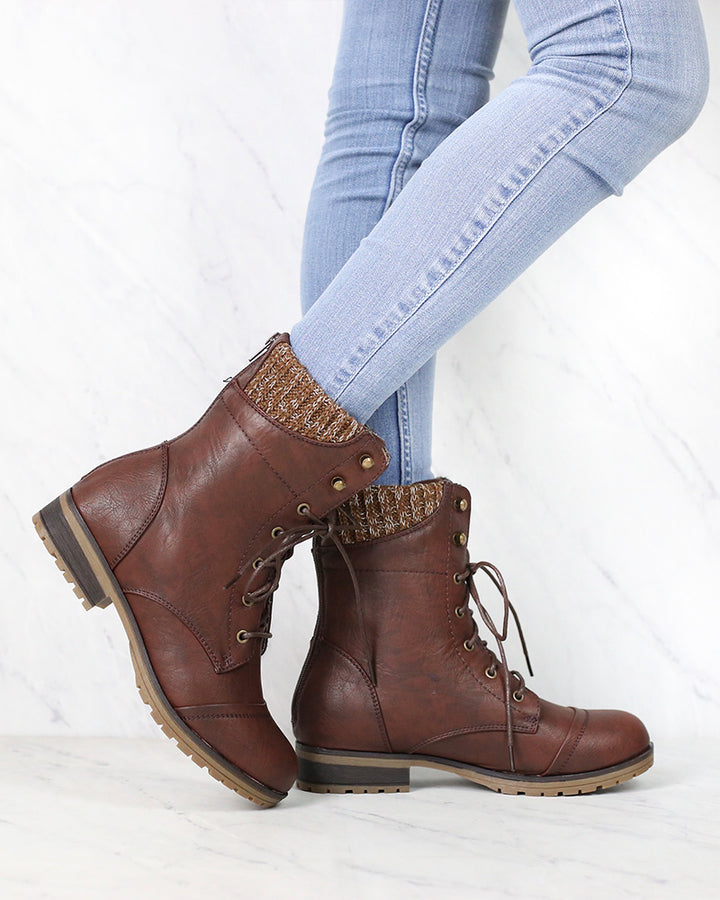 In the Woods Ankle Sweater Cuff Boots in Brown