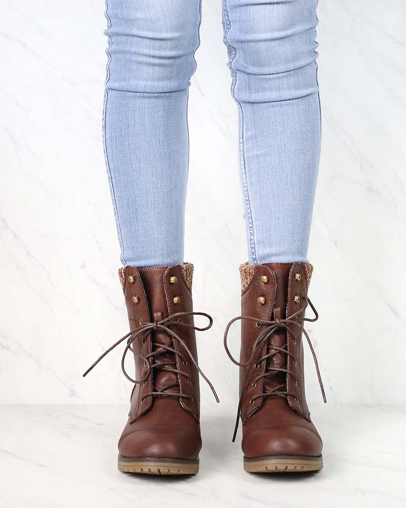 In the Woods Ankle Sweater Cuff Boots in Brown