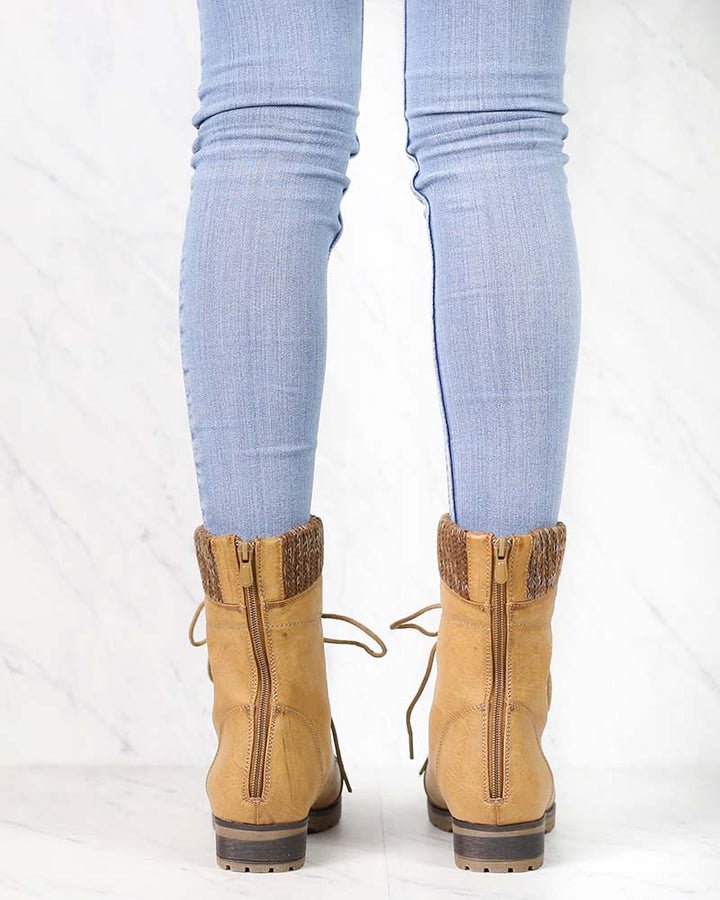 In the Woods Ankle Sweater Cuff Boots in Tan